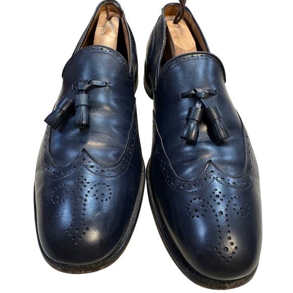 Allen Edmonds Men's 11 AA St. Moritz Navy Blue Tassel Wingtip Dress Shoe - Picture 1 of 6